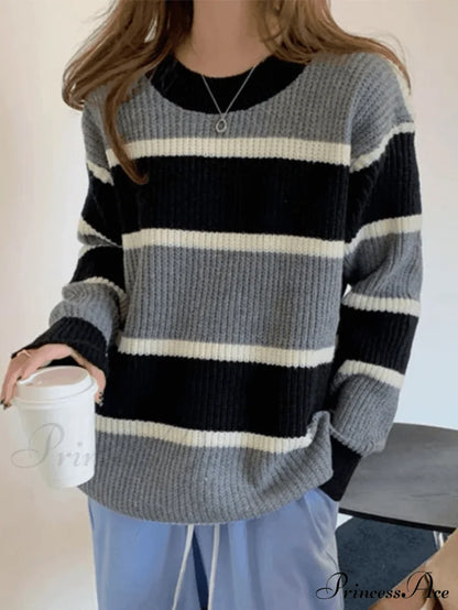 Color Block Striped Trendy Knit Crop Top