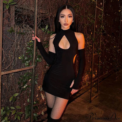 Color Chest Water Drop Hollow Tight Cut Out Mini Dress