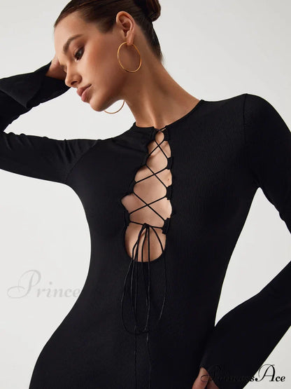 Criss Cross Long Trendy Sleeve Short Dress