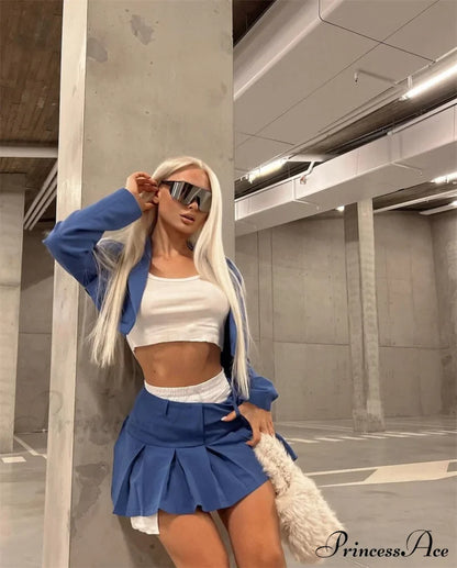 Cropped Blazer And Charming Pleated Mini Skirt Set