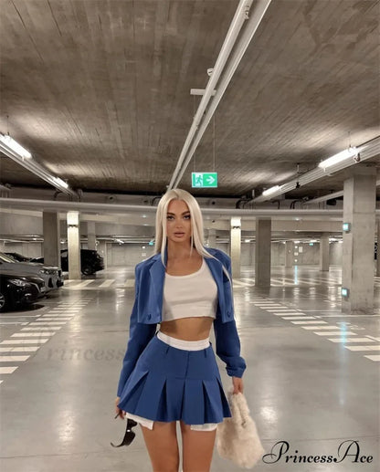 Cropped Blazer And Charming Pleated Mini Skirt Set