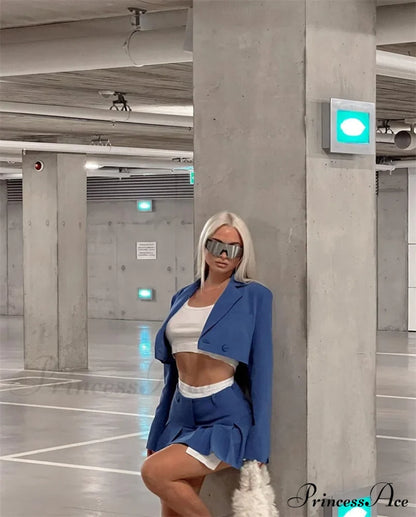 Cropped Blazer And Charming Pleated Mini Skirt Set