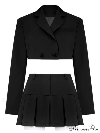 Cropped Blazer And Charming Pleated Mini Skirt Set