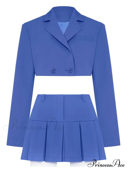 Cropped Blazer And Charming Pleated Mini Skirt Set