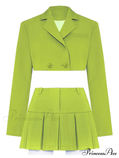 Cropped Blazer And Charming Pleated Mini Skirt Set
