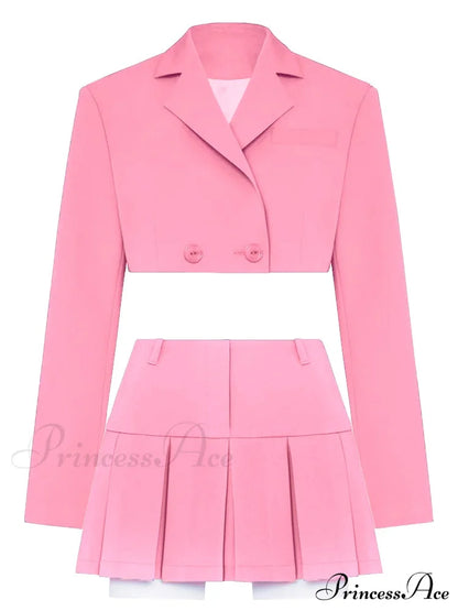 Cropped Blazer And Charming Pleated Mini Skirt Set