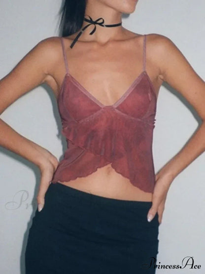 Cross Over Halter Trendy Mesh Crop Cami Top