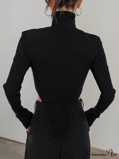 Cut Out High Trendy Neck Asymmetric Hem Top