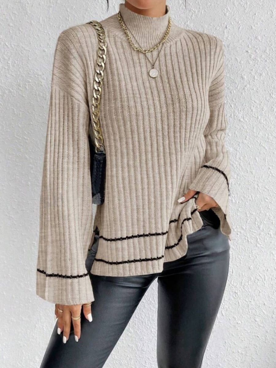 Liber Autumn Women's Contrasting colors Flared sleeves Turtleneck Sweaters