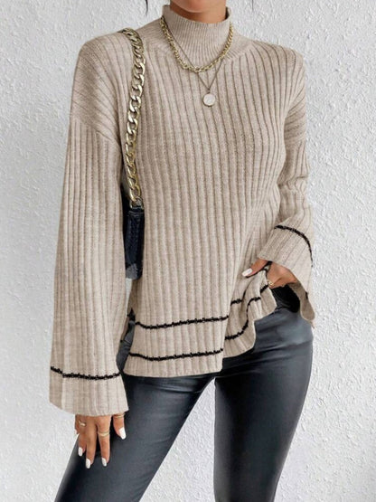 Liber Autumn Women's Contrasting colors Flared sleeves Turtleneck Sweaters