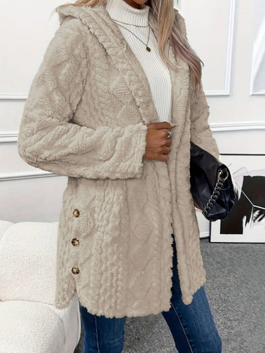 Hooded Solid Color Cardigan Button Long Sleeve Casual 3D Pattern Jackets