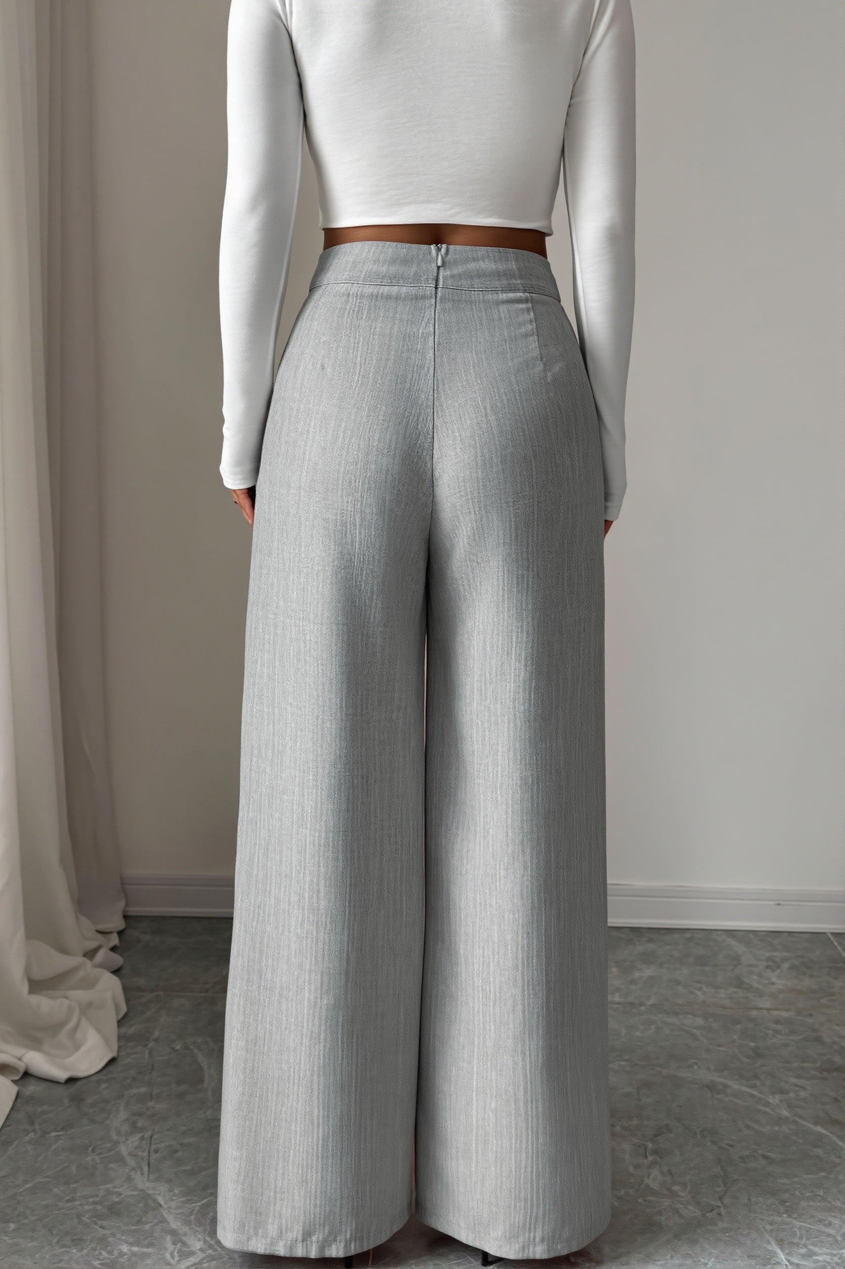 Button Waist Patchwork Wide Leg Pants
