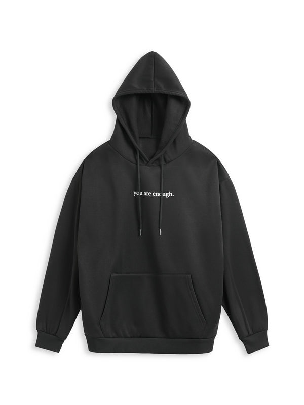 Letter Print Kangaroo Pocket Drawstring Oversized Hoodie