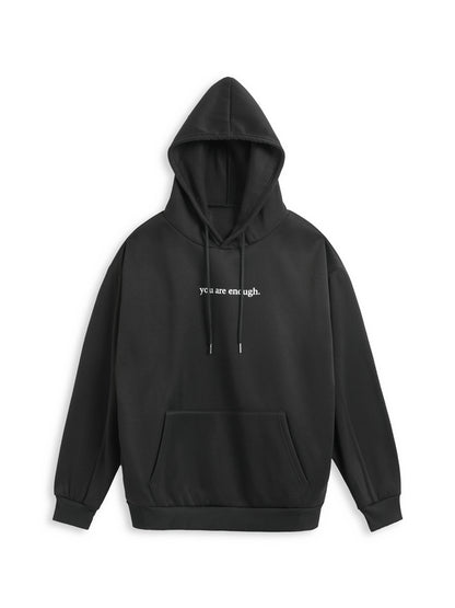 Letter Print Kangaroo Pocket Drawstring Oversized Hoodie