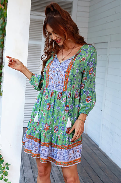 Loose Floral Mini Vacation Boho Dress