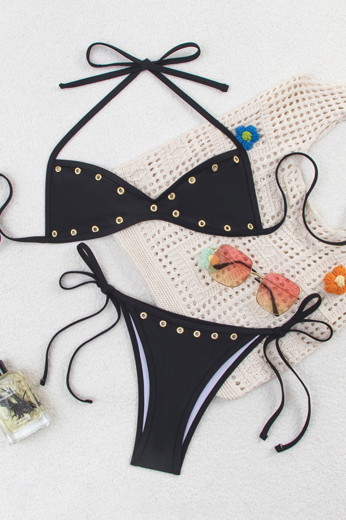 Black Tie Nylon Triangle Bikini Set
