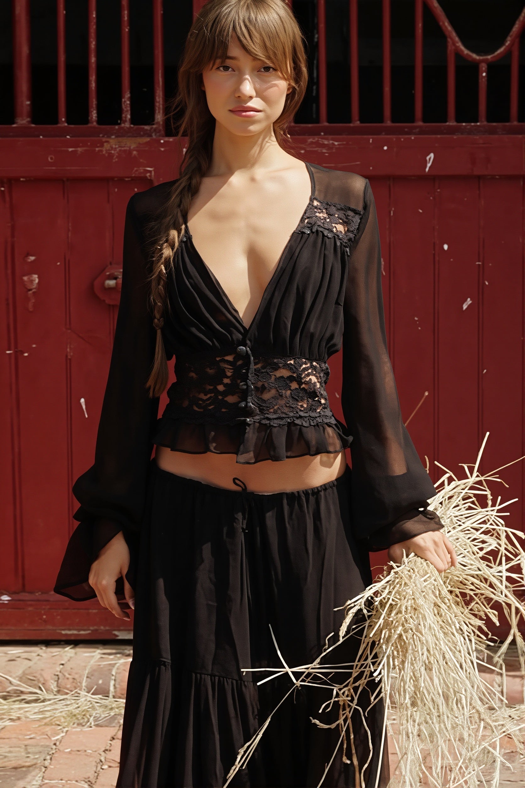 Sexy Lace Chiffon Open Front Wrap Maxi Dress