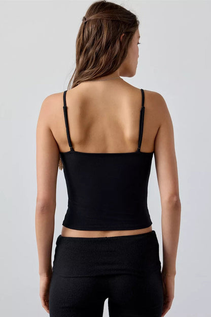 Casual Solid Cross V Neck Cami Top