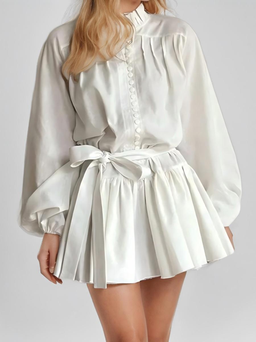 Elegant And Fashionable Long-sleeved Tie Printed Mini&Short Dresses