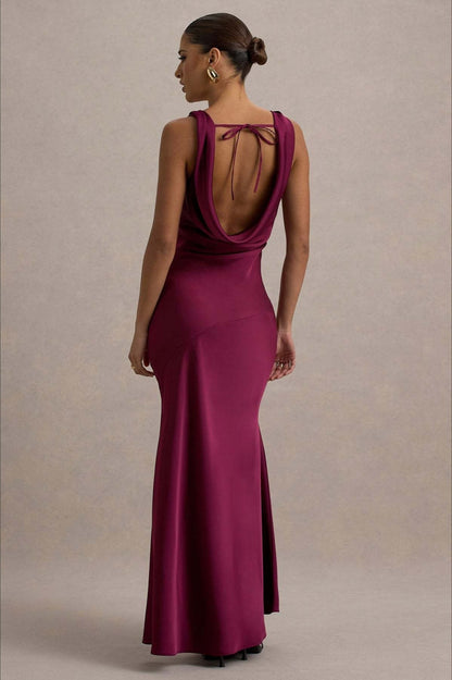 Satin Cowl Neck Fishtail Party Dress