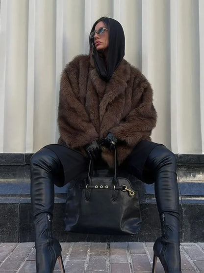 Dark Brown Lapel Short Coat