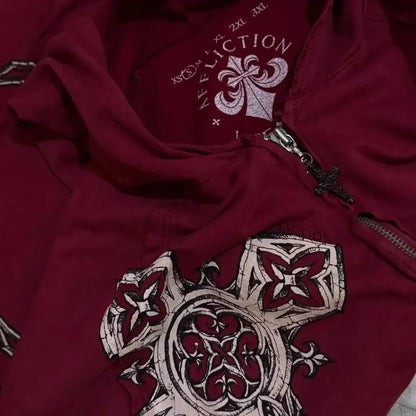 Dark Crimson Oversize Zipper Hoodie
