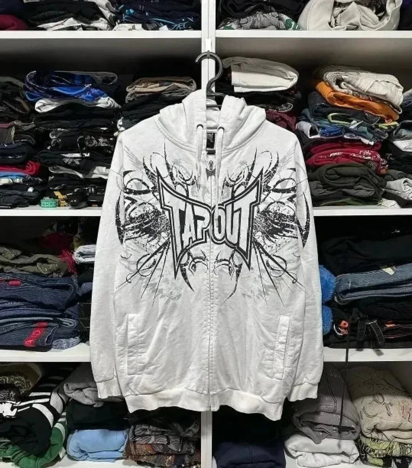 Dark Vintage Letter Print Zip Hoodie