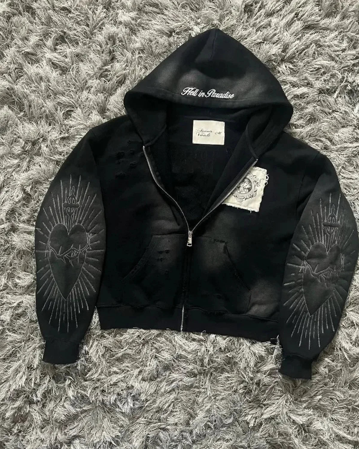 Dark Zipper Joined Vintage Hoodie