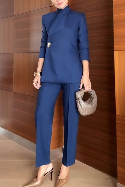 Exquisite and Fashionable Stand Lapel Neck Metal Button Long Sleeve Blazer