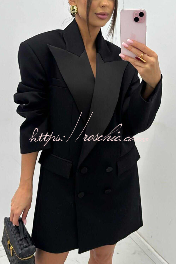 Chic Style Satin Lapel Button Up Long Sleeve Oversized Blazer