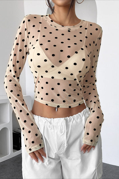 Sheer Dot Mesh Long Sleeve T-shirt