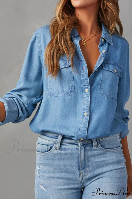 Denim Button-Up Blouse