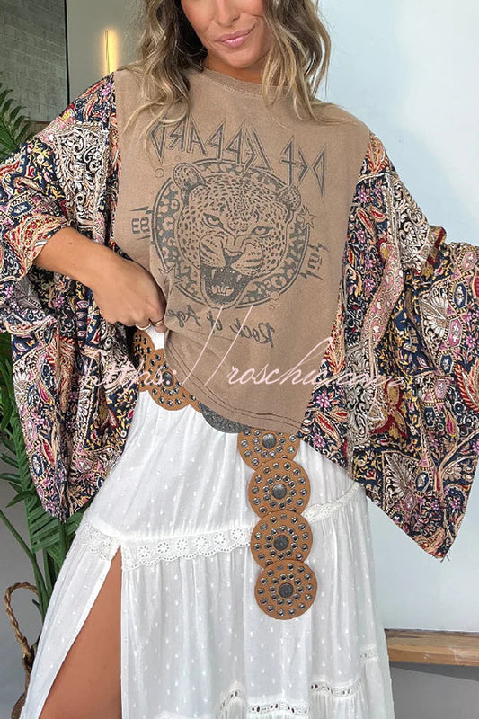 Unique Ethnic Print Batwing Sleeve Loose Top