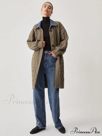 Diamond Stitch Graceful Knitting Longline Cardigan