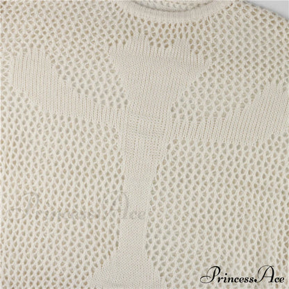 Distressed Cross Fishnet Charming Design Hollow Out Sweater