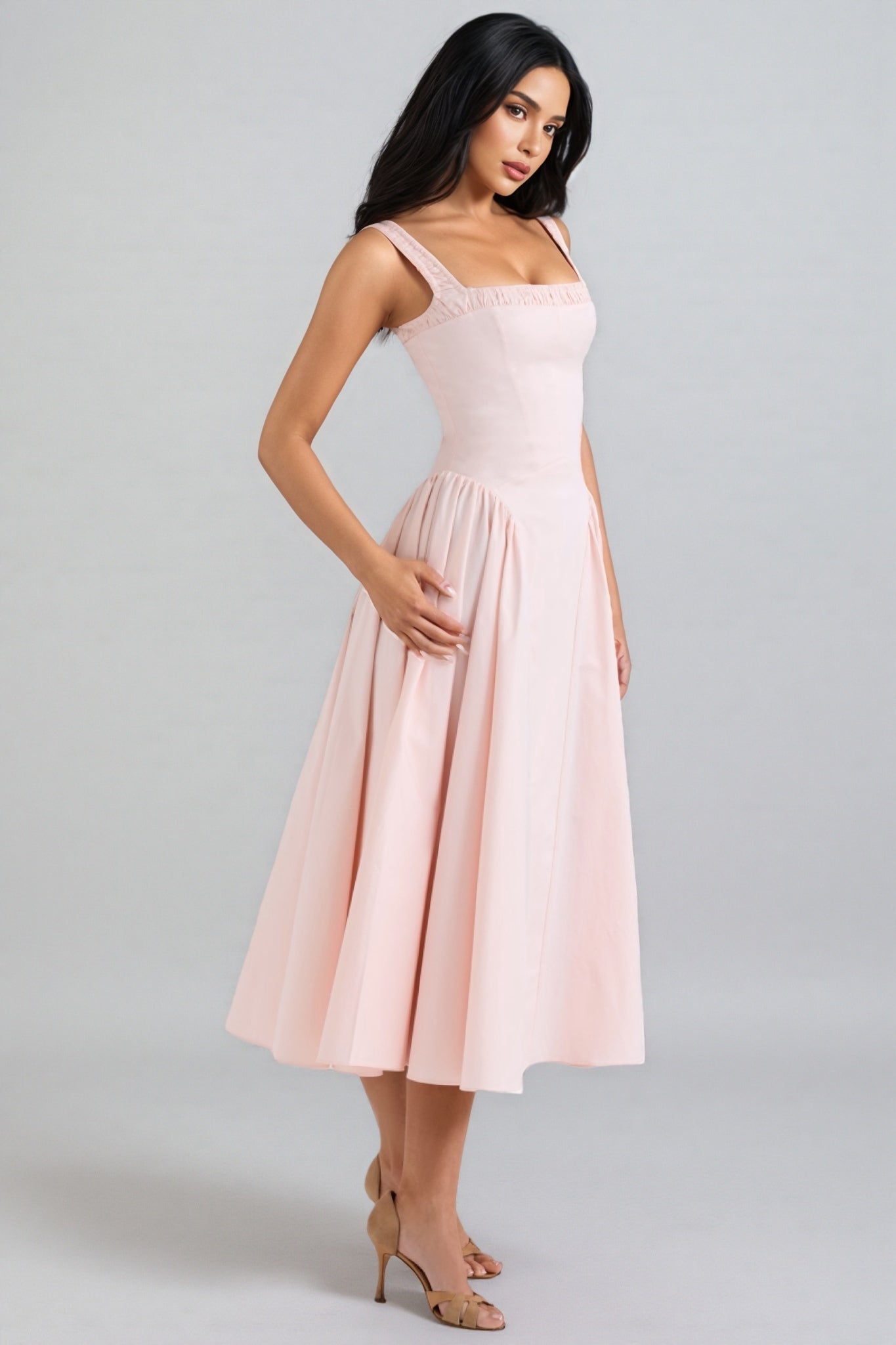 Lyrice Rose Pink Stretch Cotton Midi Dress