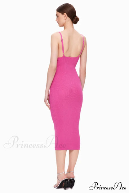 Draped Bustier Stylish Ribbed Midi Dress