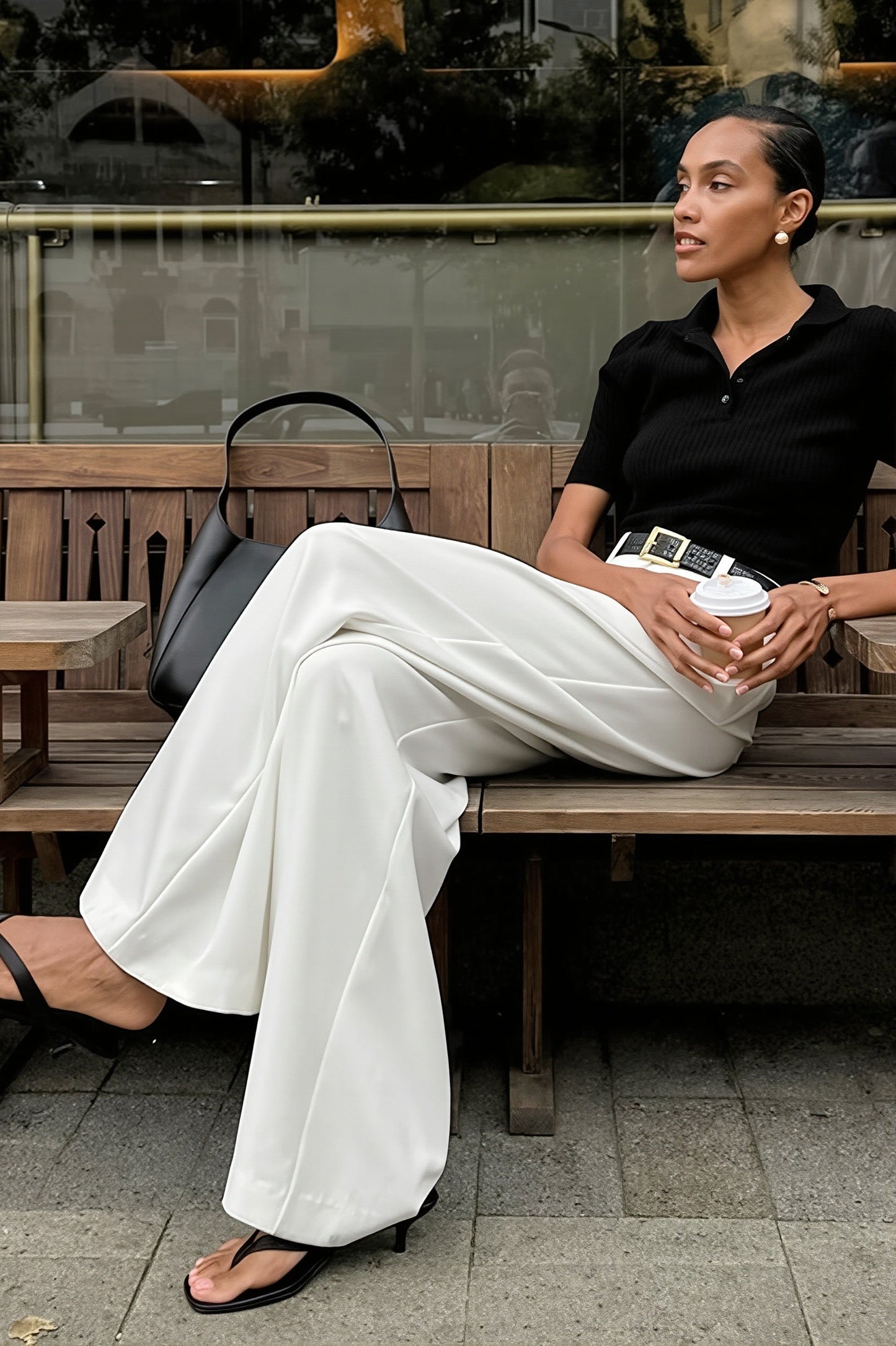 Chic White High Waist Loose Pants