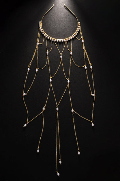 Fashionable Mesh Pearl Tassel Headband