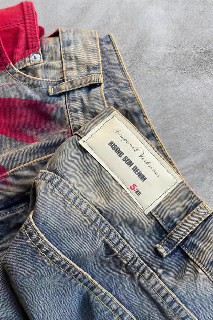 Vintage Washed Printed Wide Leg Floor Jeans