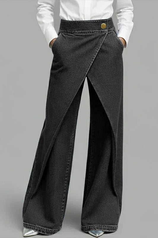 Stylish High-waisted Crossover Placket Pocket Casual Jeans