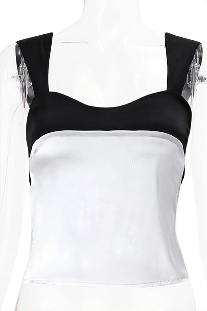 Colorblock Low Cut Tie Back Blouse