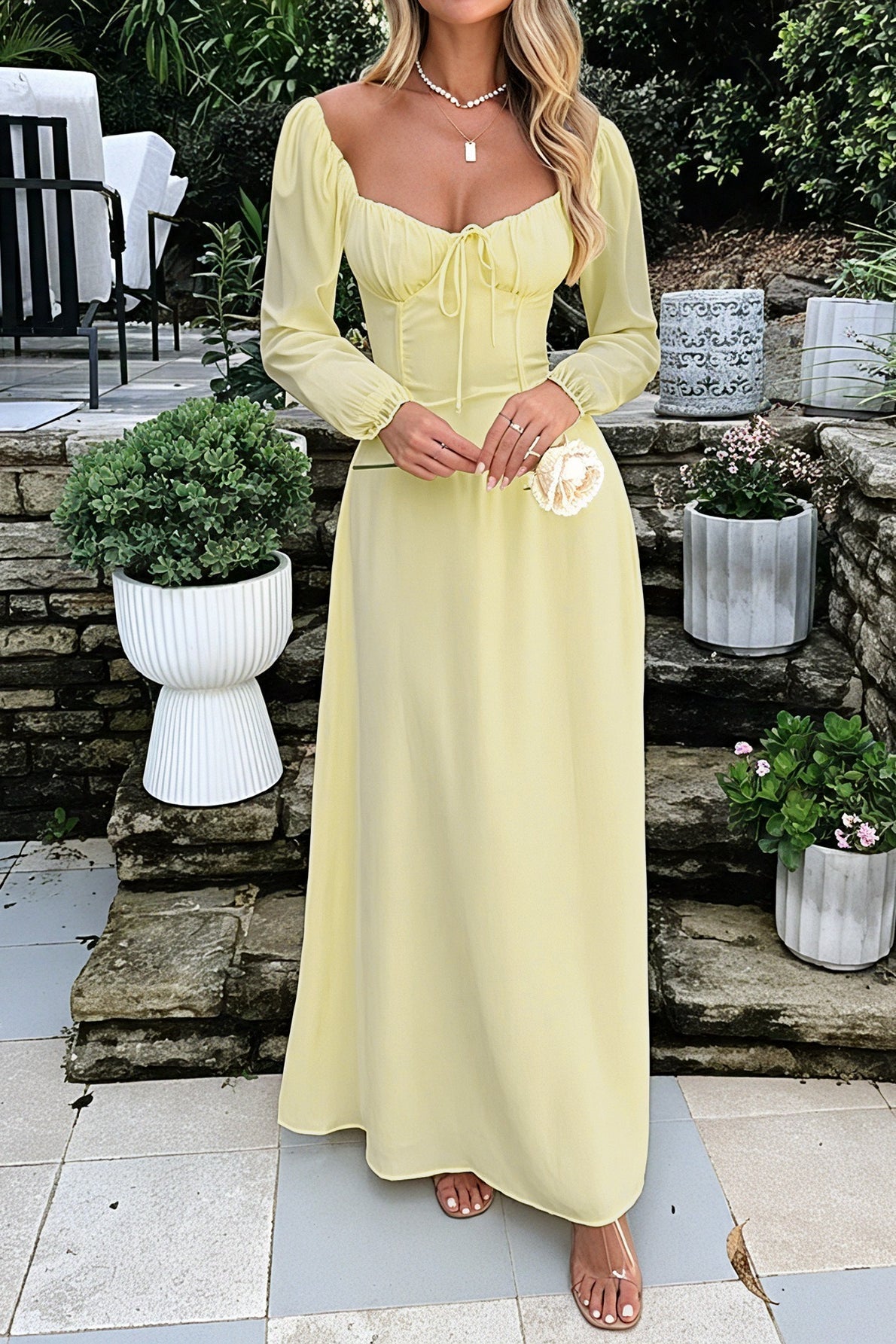 Solid Long Sleeve Party Dress