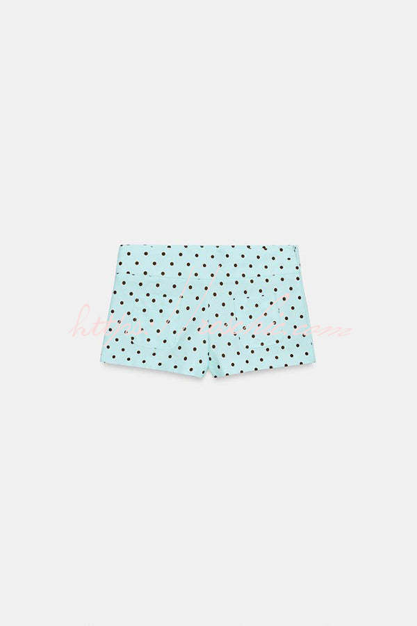 Trisha Linen Blend Polka Dot Stand Neck Belted Jacket and Low-Rise Pocket Mini Shorts Set