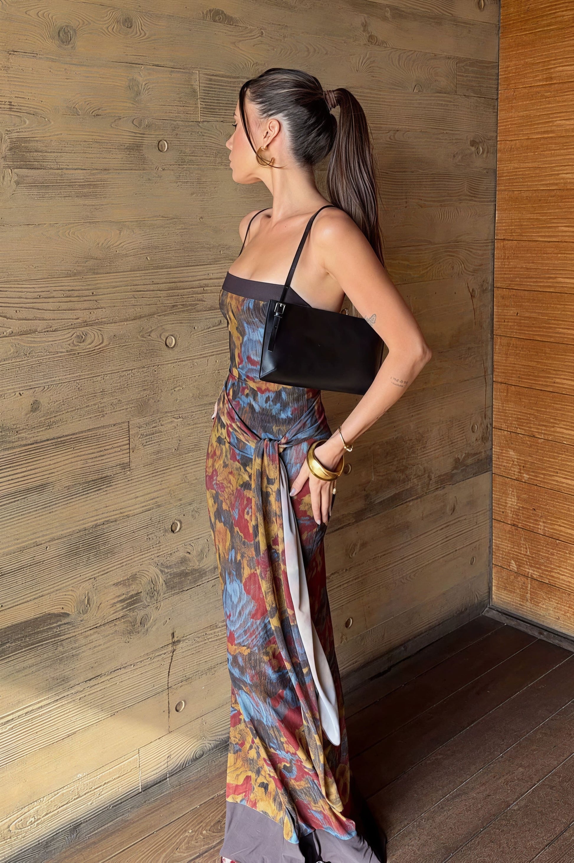 Vintage Contrast Print Cami Maxi Dress