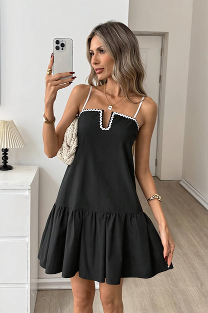 Loose Fit Color Block Ruffle Holiday Midi Dress