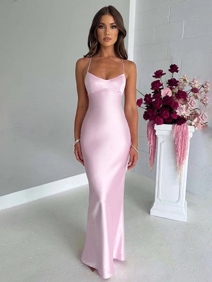 Back-Less Tie-Up Thin Strap Maxi Dress