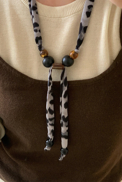 Vintage Pull-out Silk Scarf Beaded Necklace