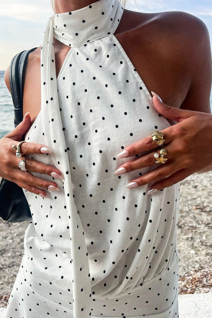 Polka Dot Halter High Waist Backless Mini Dress