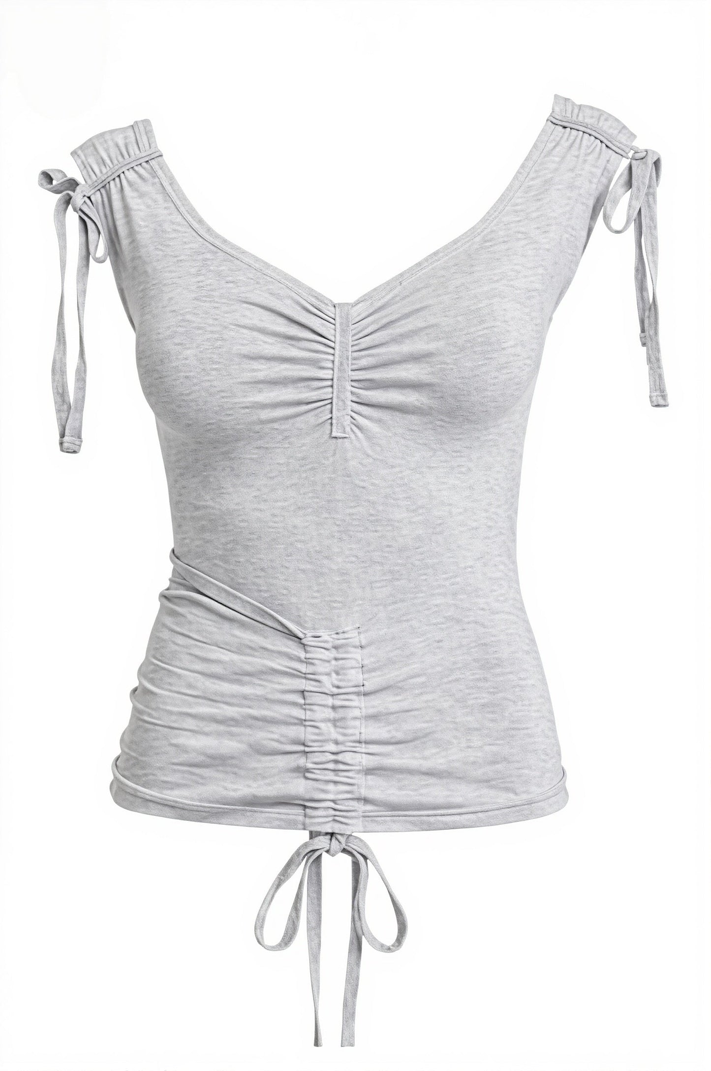 Morandi Solid Drawstring Fitted Blouse